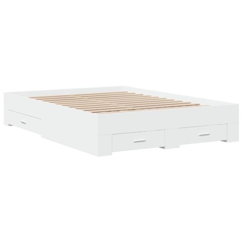 Cadre De Lit Avec Tiroirs Blanc 140x190 Cm Bois Contreplaqué Rangement Pratique