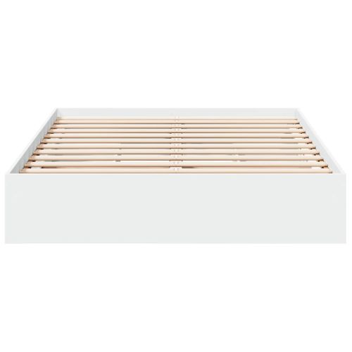Cadre De Lit Blanc 140x190 Cm Avec Tiroirs Bois Contreplaqué Rangement Pratique