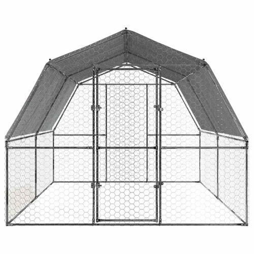 Cage à Poules Avec Toit Et Acier Galvanisé Argenté, Toit Résistant à L’eau 375x285x230 Cm