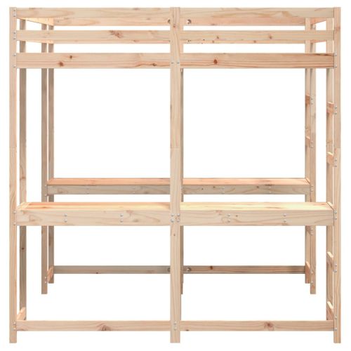 Lit Superposé Et Bureau Et Échelle 160x200cm Bois De Pin Massif