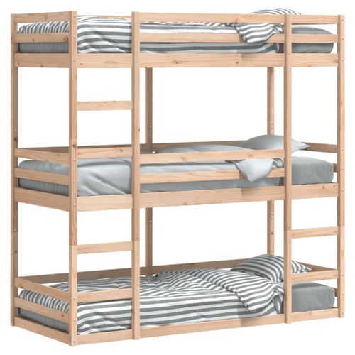 Lit Superposé Triple Sans Matelas 80x200 Cm Bois De Pin Massif