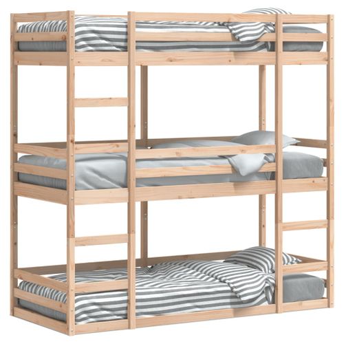 Lit Superposé Triple Sans Matelas 80x200 Cm Bois De Pin Massif