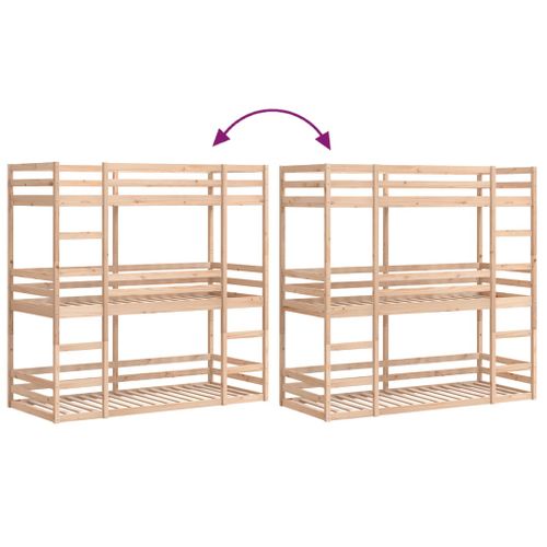 Lit Superposé Triple Sans Matelas 80x200 Cm Bois De Pin Massif