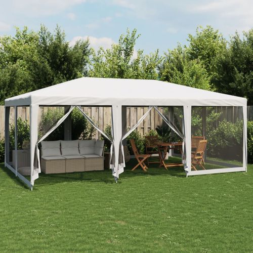 Tente De Fête Avec 10parois Latérales En Maille Blanc 6x4m Pehd