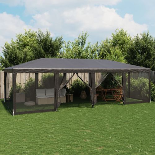 Tente De Fête Avec 12 Parois Latérales Maille Anthracite 8x4 M