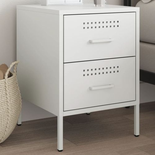 Table De Chevet Blanc 36x39x50,5 Cm Acier