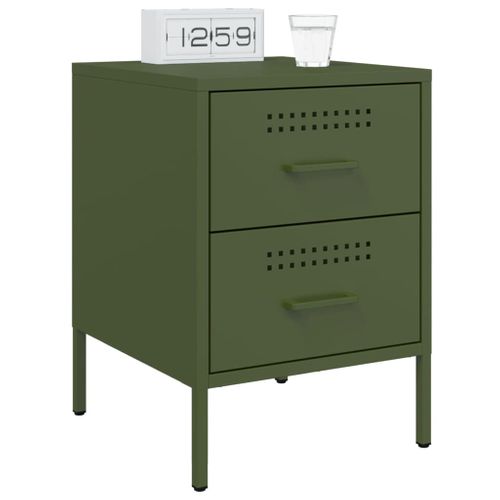 Table De Chevet Vert Olive 36x39x50,5 Cm Acier
