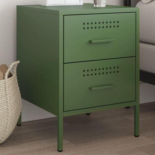 Table De Chevet Vert Olive 36x39x50,5 Cm Acier
