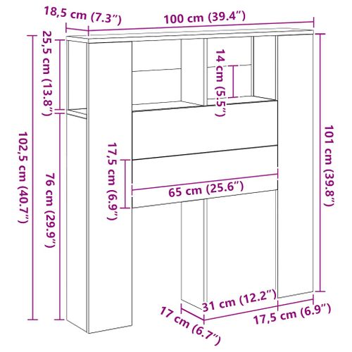 Armoire De Tête De Lit Chêne Artisanal 100x18,5x102,5 Cm