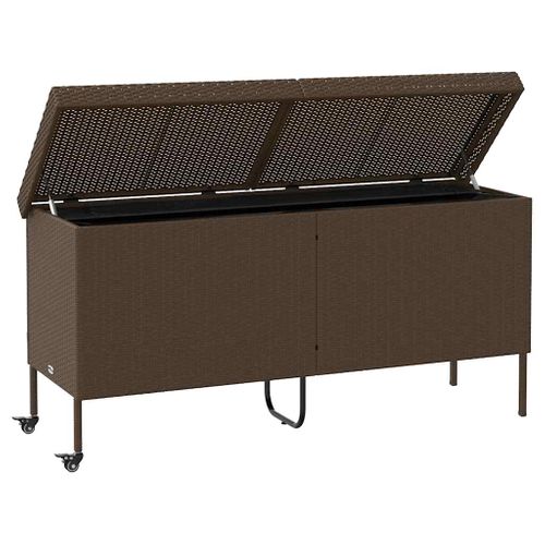 Boîte Rangement Jardin Roues Marron 160x55x75 Cm Résine Tressée