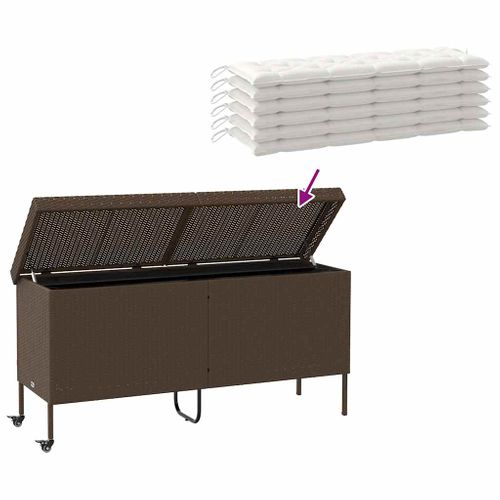 Boîte Rangement Jardin Roues Marron 160x55x75 Cm Résine Tressée