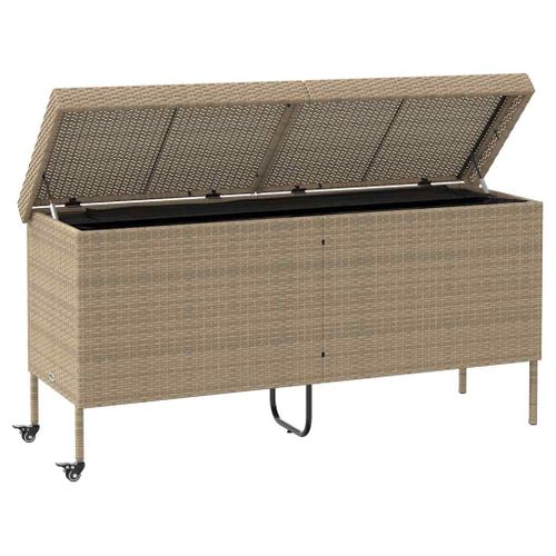 Boîte Rangement Jardin Roues Beige 160x55x75 Cm Résine Tressée