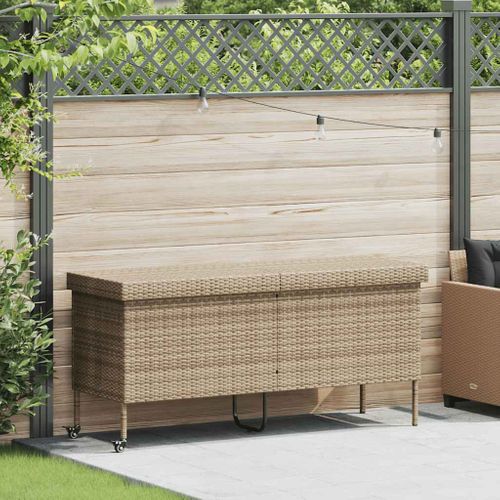 Boîte Rangement Jardin Roues Beige 160x55x75 Cm Résine Tressée