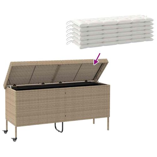 Boîte Rangement Jardin Roues Beige 160x55x75 Cm Résine Tressée
