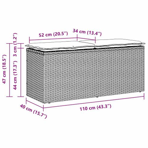 Banc De Jardin Avec Coussin Gris 110x40x44 Cm Résine Tressée