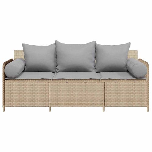 Canapé De Jardin Avec Coussins 3 Places Beige Résine Tressée