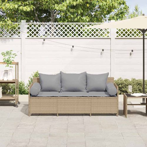 Canapé De Jardin Avec Coussins 3 Places Beige Résine Tressée