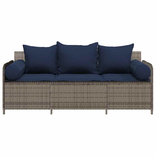 Canapé De Jardin Avec Coussins 3 Places Gris Résine Tressée