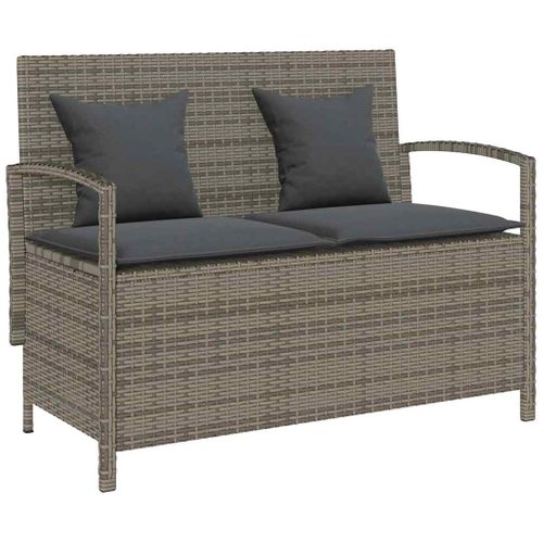 Banc De Rangement De Jardin Avec Coussin Gris Résine Tressée
