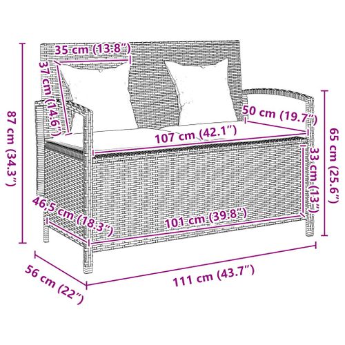 Banc De Rangement De Jardin Avec Coussin Gris Résine Tressée