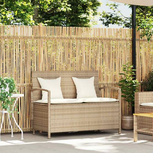 Banc De Rangement De Jardin Avec Coussin Beige Résine Tressée