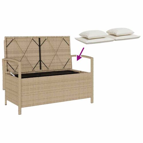 Banc De Rangement De Jardin Avec Coussin Beige Résine Tressée