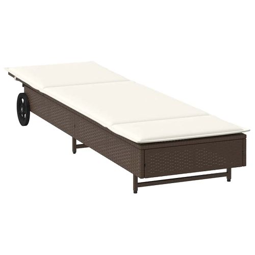 Chaise Longue Avec Roues Et Coussin Marron Résine Tressée