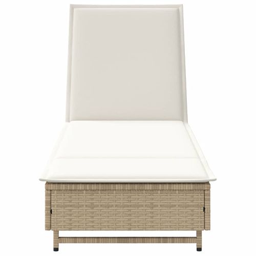 Chaise Longue Avec Roues Et Coussin Beige Résine Tressée