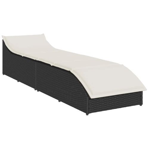 Chaise Longue Pliante Coussin Et Rangement Noir Résine Tressée