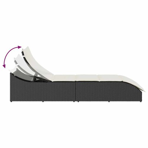 Chaise Longue Pliante Coussin Et Rangement Noir Résine Tressée