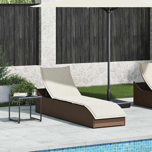 Chaise Longue Pliante Coussin Rangement Marron Résine Tressée