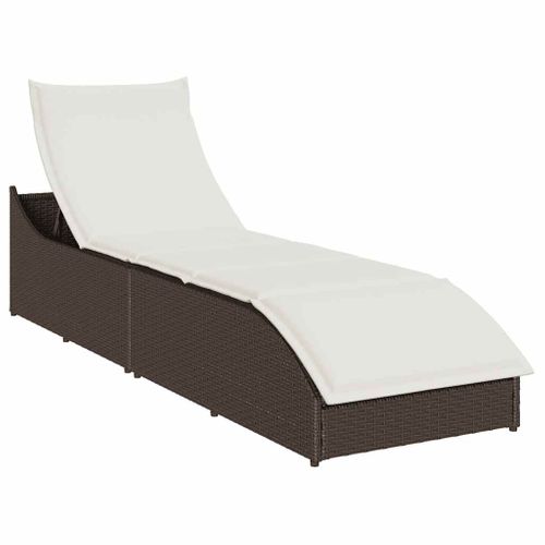 Chaise Longue Pliante Coussin Rangement Marron Résine Tressée