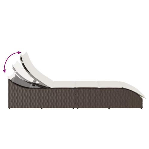 Chaise Longue Pliante Coussin Rangement Marron Résine Tressée