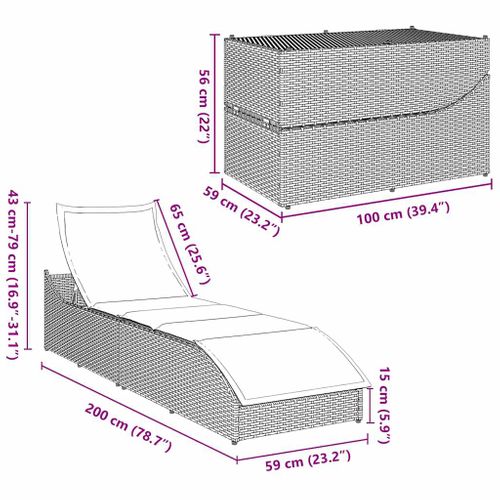 Chaise Longue Pliante Coussin Rangement Marron Résine Tressée