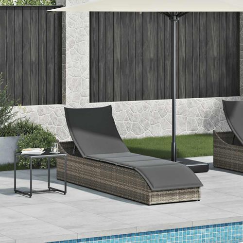 Chaise Longue Pliante Coussin Et Rangement Gris Résine Tressée