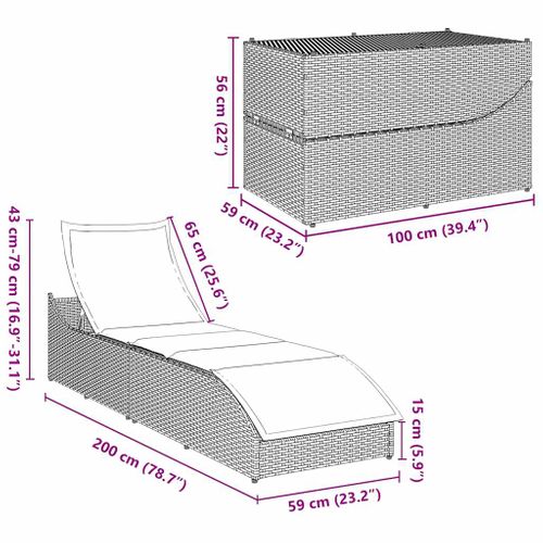 Chaise Longue Pliante Coussin Et Rangement Gris Résine Tressée