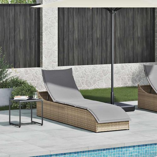 Chaise Longue Pliante Coussin Et Rangement Beige Résine Tressée