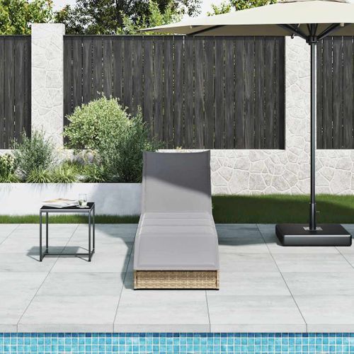 Chaise Longue Pliante Coussin Et Rangement Beige Résine Tressée