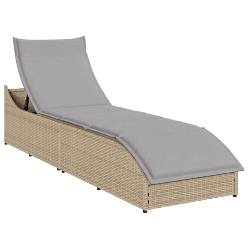 Chaise Longue Pliante Coussin Et Rangement Beige Résine Tressée