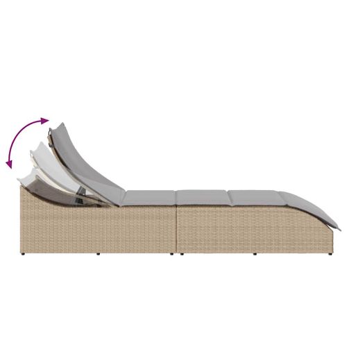 Chaise Longue Pliante Coussin Et Rangement Beige Résine Tressée