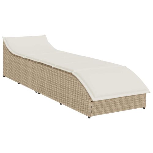 Chaise Longue Pliante Coussin Et Rangement Beige Résine Tressée