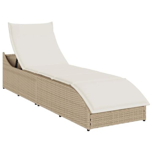 Chaise Longue Pliante Coussin Et Rangement Beige Résine Tressée
