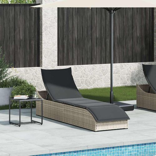 Chaise Longue Pliante Coussin Et Rangement Gris Clair Polyrotin