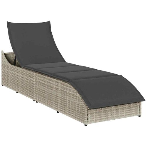 Chaise Longue Pliante Coussin Et Rangement Gris Clair Polyrotin