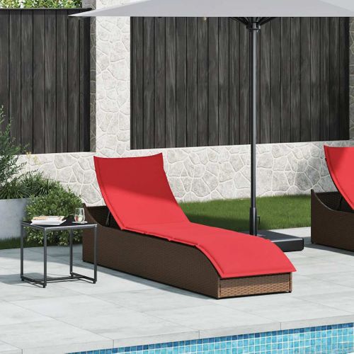 Chaise Longue Pliante Coussin Rangement Marron Résine Tressée