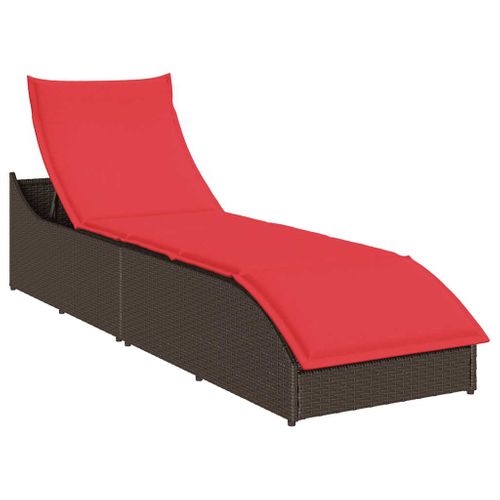 Chaise Longue Pliante Coussin Rangement Marron Résine Tressée