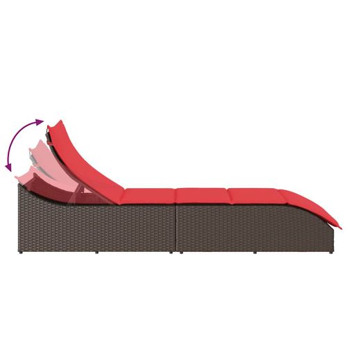 Chaise Longue Pliante Coussin Rangement Marron Résine Tressée