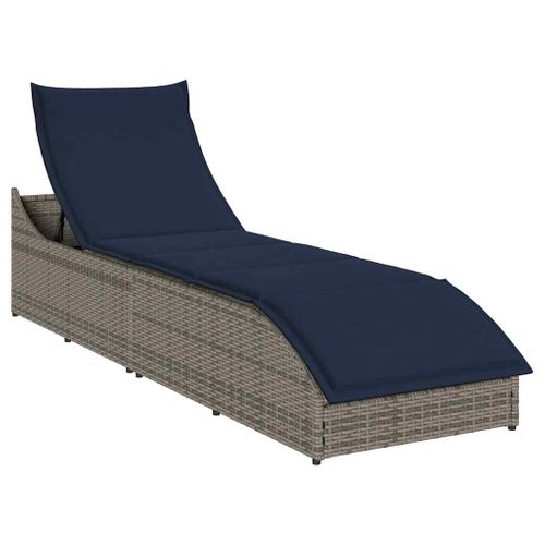 Chaise Longue Pliante Coussin Et Rangement Gris Résine Tressée