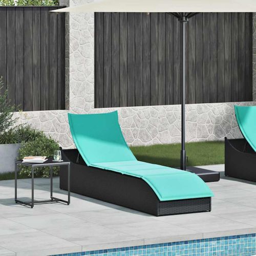 Chaise Longue Pliante Coussin Et Rangement Noir Résine Tressée