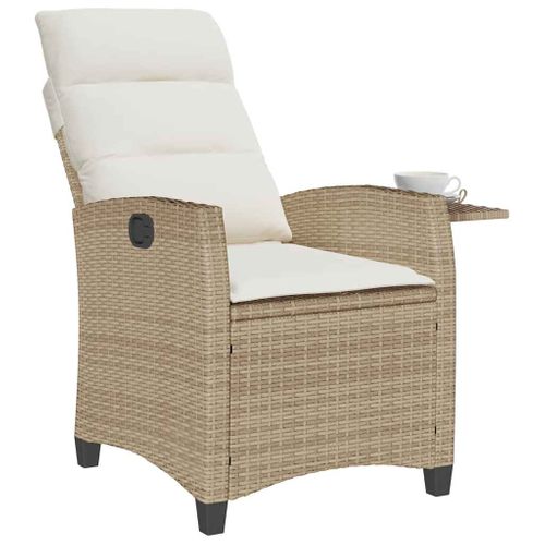 Chaise De Jardin Inclinable Et Table D'appoint Beige Polyrotin
